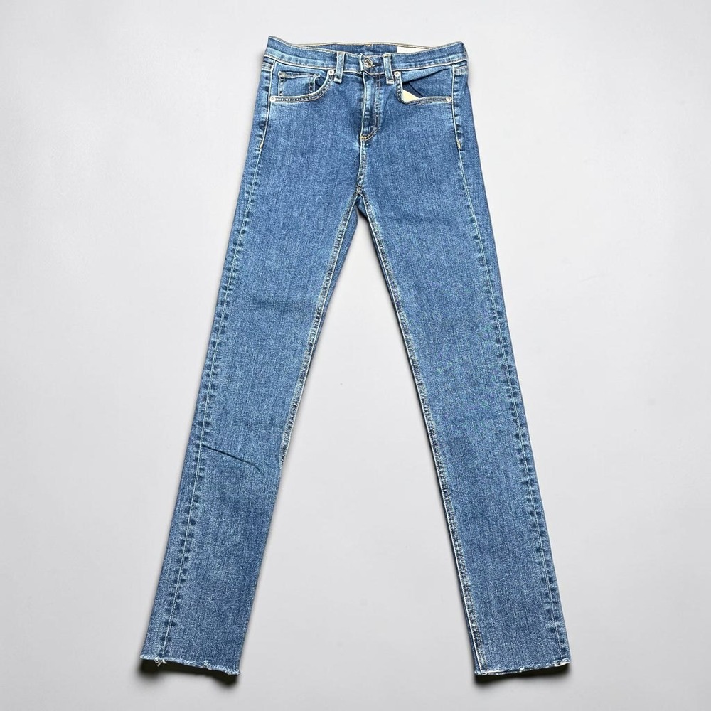 Rag & Bone Highrise Ankle Skinny Jeans Commodore Blue Raw Hem Size 24 Inseam 27